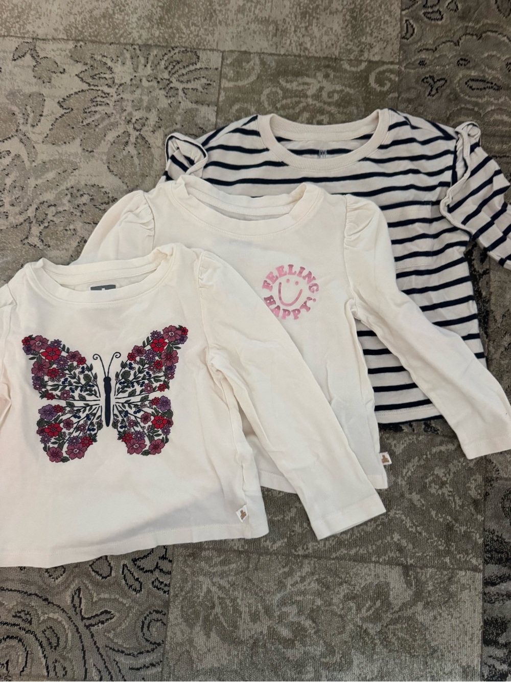 GAP Girls' Long-Sleeve Tees - White, Navy & Pink Accents